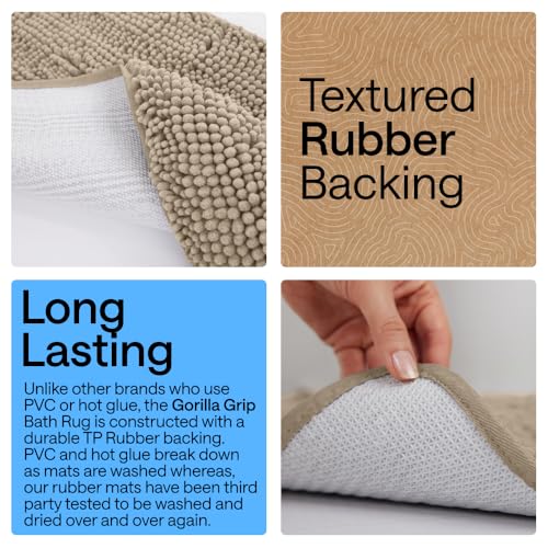 GORILLA GRIP Bathroom Rug Sets 3 Piece, Bath Mat Set and Oval Toilet Base with Rubber Backing, Plush Absorbent Shaggy Chenille Washable Mats, Includes 24x19.5, 24x17 and 36x24 Inch Rugs, Gray Beige - color: Gray Beige, style: 24"x19.5" + 24"x17" + 36"x24"