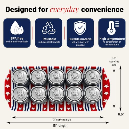 Red White & Blue Stars & Stripes Melamine Serving Tray Patriotic Platter | By Sprinkles & Confetti 4th of July Memorial Day Summer Parties Hosting BPA-Free Reusable Entertaining Food Displays - color: Americana Red & Blue Stars and Stripes