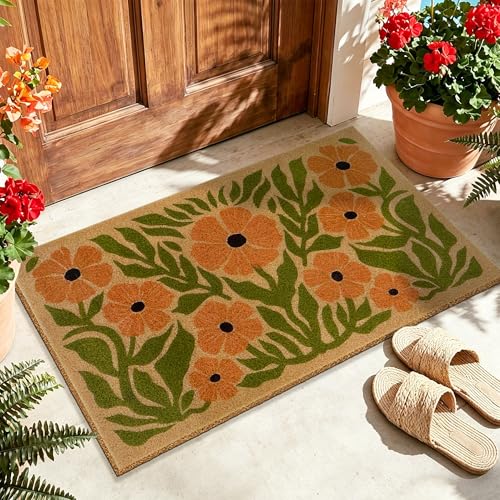 Flowers Coir Doormat Outdoor Entrance Welcome Mats for Fronts Door 17"x30" - color: Coir Flower