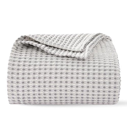 EGOHOME Cotton Two-Tone Check Pattern Waffle Blanket Queen Size | Gray/White, 90"x90", Lightweight, Soft & Breathable for Bed, Couch, Sofa, All Seasons - color: Gray/White, size: Queen