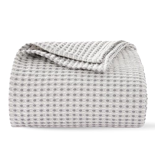 EGOHOME Cotton Two-Tone Check Pattern Waffle Blanket King Size | Gray/White, 108"x90", Lightweight Soft & Breathable for Bed, Couch, Sofa, All Seasons - color: Gray/White, size: King