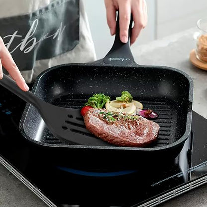 Silicone Kitchen Cooking Utensils Set: MOACC Heat Resistant 13inch Long Kitchen Gadgets, BPA Free Non Stick Rubber Cook Accessories For Food Prep, Frying, Serving, Basting (Black) - color: Black