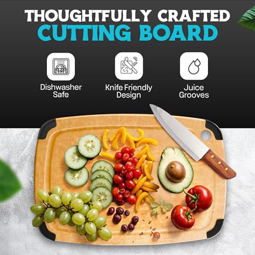 Dishwasher Safe Cutting Boards for Kitchen - Set of 2 Composite Wood Chopping Boards with Juice Groove, Non-Slip Grips, Non-Porous Surface, Heat Resistant Up to 350°F (14.5 x 11 and 11.7 x 9.3 Inch) - color: Natural