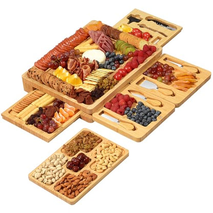 Large Charcuterie Boards Gift Set - Cheese Board and Knife Set with Extra Cheese Platter, Bamboo Charcuterie Board Cheeseboard Cheese Plate for House Warming Gifts New Home, Wedding Gifts - color: Classic