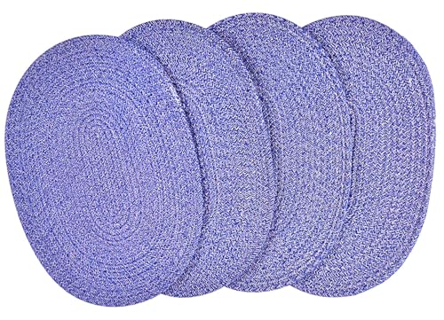 4 Pack Oval Woven Placemats, 12x16 inches Rattan Place Mats Cotton Pot Holders Wicker Tablemats Boho Braided Heat Resistant Mats, Plate Chargers for Table (Mix Blue, Oval Set of 4) - color: Mix Blue, size: Oval Set of 4