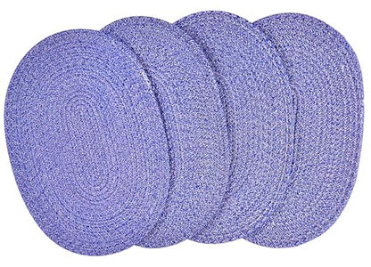 4 Pack Oval Woven Placemats, 12x16 inches Rattan Place Mats Cotton Pot Holders Wicker Tablemats Boho Braided Heat Resistant Mats, Plate Chargers for Table (Mix Blue, Oval Set of 4) - color: Mix Blue, size: Oval Set of 4