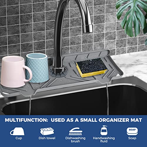 2 Pcs Silicone Faucet Handle Drip Catcher Tray, 2 in 1 Dish Soap Sponge Holder for Kitchen Sink & Splash Guard, Drying Mat for Sink Accessories, Counter, Bathroom - size: Grey(2Pack): 14.25"x5.35"
