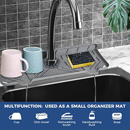 2 Pcs Silicone Faucet Handle Drip Catcher Tray, 2 in 1 Dish Soap Sponge Holder for Kitchen Sink & Splash Guard, Drying Mat for Sink Accessories, Counter, Bathroom - size: Grey(2Pack): 14.25"x5.35"