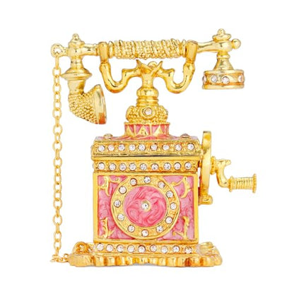 QIFU Elegant Pink Telephone Shaped Enameled Trinket Box Hinge, Unique Jewelry Storage Box - color: T5 Pink