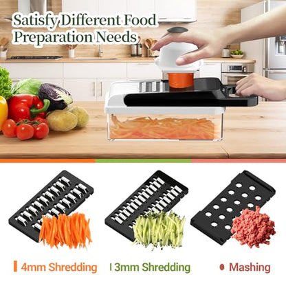 15-in-1 Vegetable Chopper 10 Blades, Veggie Cutter with Handle, Black/White | Stainless Steel Blades, Food Container and Lid, Dicer, Slicer, Julienne, Egg Separator, Non-slip Base, Include Cleaning Tools - color: Black, size: 10 blades