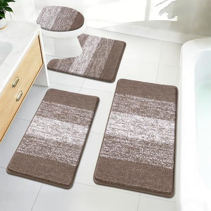 Bsmathom Bathroom Rug Set 4 Piece, Plush Microfiber Bath Mat, Coffee | Super Water Absorbent, Non Slip Machine Washable Bath Rug Sets with Toilet Lid Cover and U-shaped Contour Toilet Mat - color: Coffee, size: 18"x26"+20"x31"+U20"x24"+Cover19"x21"