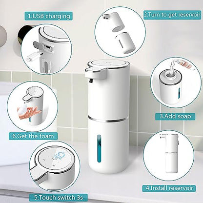 Automatic Soap Dispenser – Touchless Foaming Soap Dispenser 400ml USB Rechargeable Dispenser Electric Wall Mounted 4levels Adjustable Foam Dish Soap Pump for Bathroom Kitchen - color: White, style: Foam