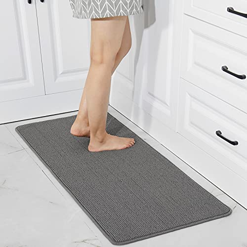 COSY HOMEER 20X48 Inch Kitchen Rug Mats Made of 100% Polypropylene Strip TPR Backing Soft Kitchen Mat Specialized in Anti Slippery and Machine Washable,for Kitchen, Floor Home,Office,Sink,Laundry,Grey - size: 20"×48"