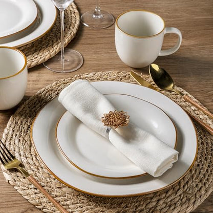 AmorArc Ceramic Dinnerware Sets for 4, Handmade Plates and Bowls Sets | Stoneware Reactive Glaze Dish Set, Scratch Resistant, Dishware Set for Kitchen Wedding, Dishwasher & Microwave Safe - color: Reactive White