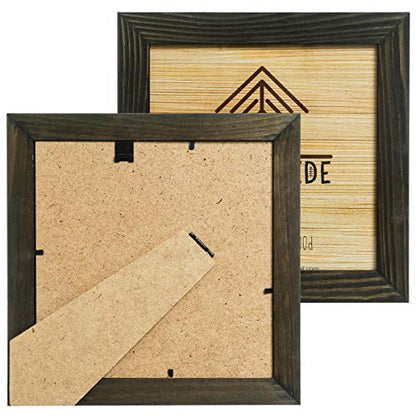 Rustic Wooden Square Picture Frames 4x4 - Set of 2-100% Natural Solid Eco Wood with Real Glass for Wall Mounting and Tabletop Display Photo Frame - Charcoal - color: Charcoal