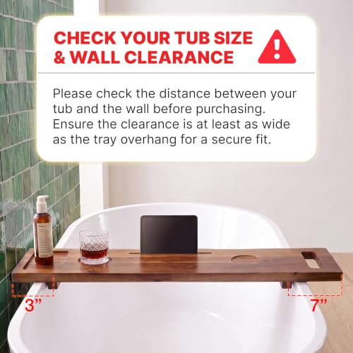 TINAMO 39" L Acacia Wood Bathtub Tray with Adjustable Width & Phone Slots | Adjustable Feet, 39" x 9.75" x 2.5", Phone & Drink Holders, Easy Assembly, Spacious Storage, Fits Most Tubs, Side Handle - color: Acacia, size: 39" x 9.8" x 2.5"