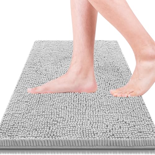 Bathroom Rugs 15x23,Super Absorbent Soft,Thick,Machine Washable Chenille Bath Mat,Non Slip Toilet Floor Rug,Bath Mats for Bathroom Floor, Home Decor Accessories,Grey - color: Light Grey, size: 1'3" x 1'11" (15"x23" bathroom rugs)
