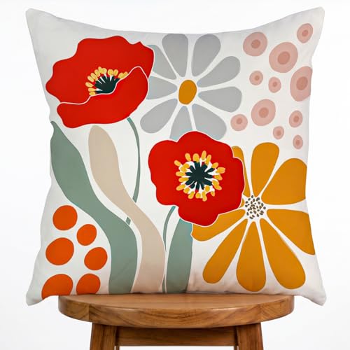 Floral Pillow Cover, Spring Summer Floral Double Sided Printed Throw Pillow Covers Home Decor, Pillowcase Cushion Cover for Bedroom Sofa Farmhouse Living Room, 18x18Inch (Red Flower) - color: Red Flower