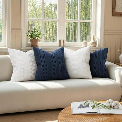 a moment 2 Pack Bamboo Fiber Pillow Covers - Waffle Weave, Ultra Soft & Breathable, Skin-Friendly Cotton Throw Pillow for Couch, Sofa, Bedroom Living Room 18x18 Inch Navy Blue - color: Navy Blue, size: 18" x 18" (Pack of 2)