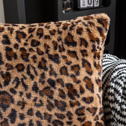 Leopard Print Faux Fur Throw Pillow Covers, 12x20 Inch, Set of 2, Soft Plush Animal Print Decorative Lumbar Cushion Cases for Sofa Bed Chair | Safari-Inspired Decor in Warm Terracotta Brown - size: 20" x 12" (Pack of 2)