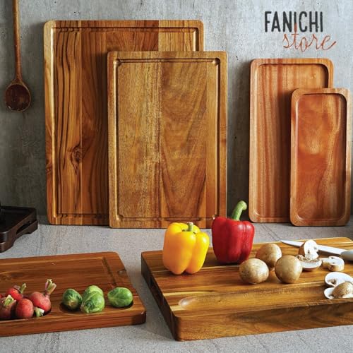 XL Acacia Wood Cutting Board (20x15x1.5in) and Wooden Butcher Block, Chopping Board-Reversible Multipurpose For Meat, Cheese Board, Vegetables, Bread with Juice Groove, Cracker Holder & Inner Handles - size: 20"L x 15"W