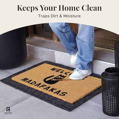 Coir Welcome Mat, Non-Slip, Welcome Madafakas, 17 x 29 in | Traps Dirt and Mud, Anti-Shedding, Durable PVC Backing, 100% Natural Coir, Indoor and Outdoor Entryway, Easy to Clean - color: Madafakas