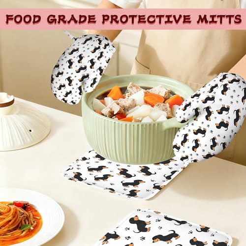 Cute Dachshund Dog Heat-Resistant Silicone Oven Mitts and Pot Holders 4 Piece Set,Extra Long Non-Slip Kitchen Oven Gloves for Cooking, Baking, BBQ,Grilling - color: Cute Dachshund Dog