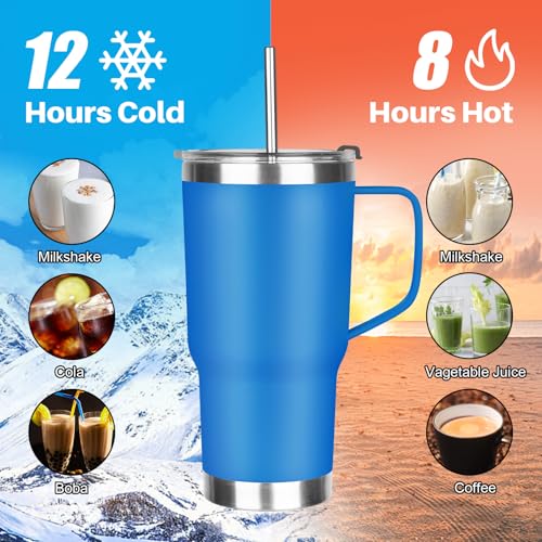 20 oz Tumbler with Handle, Stainless Steel Insulated Tumbler with Lid and Straw, Double Wall Vacuum Coffee Mug Tumbler, Insulated Coffee Thermal Cup for Cold and Hot (Sea Blue) - color: Sea Blue, size: 20 Ounces