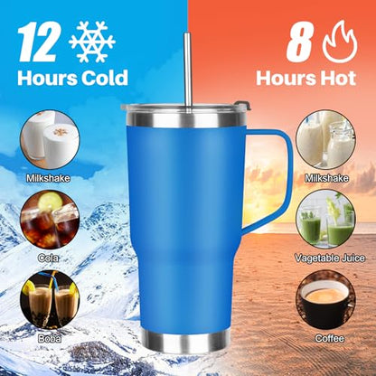 20 oz Tumbler with Handle, Stainless Steel Insulated Tumbler with Lid and Straw, Double Wall Vacuum Coffee Mug Tumbler, Insulated Coffee Thermal Cup for Cold and Hot (Sea Blue) - color: Sea Blue, size: 20 Ounces