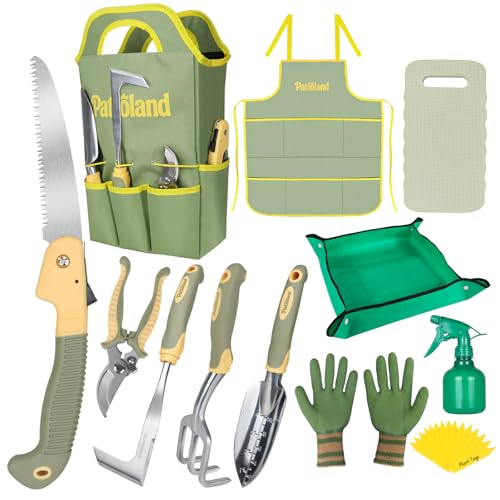 Green Garden Tools Set 26-Piece, Gardening Gifts for Women Men | Aluminum Gardening Hand Tools w/Ergonomic Handles, Garden Handbag, Kneeling Pad, Repotting Mat, Water Sprayer&15 Plant Tags - color: green-26pcs