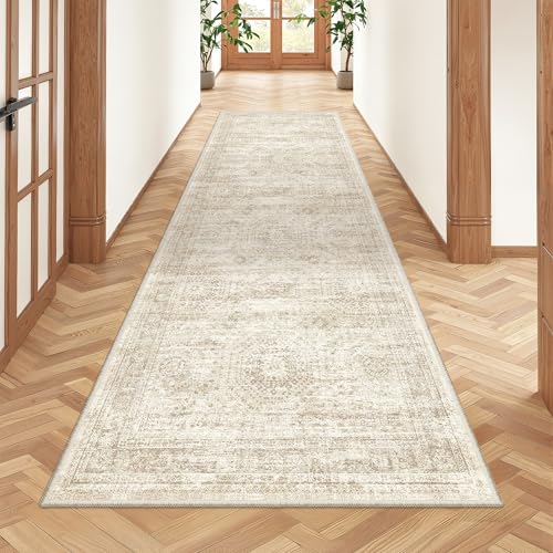 2x7 Runner Rug Non Slip,Washable Hallway Runner Rug,Beige | Neutral Rugs for Kitchen,Entryway,Bedroom,Bathroom,Nursery Room,Thin,Soft Runner Rug,Stain Resistant Indoor Carpet - color: Beige/Ivory, size: 2' x 7' (Runner)