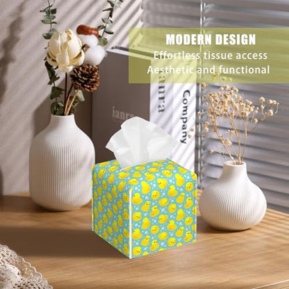 Yellow Rubber Ducks Tissue Box Cover Square, Tissue Box Holder with Bottom Belt Leather Facial Paper Organizer Dispenser for Bathroom Bedroom Dresser Night Stand Tabletop - color: Yellow Rubber Ducks