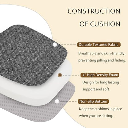 ELFJOY Non-Slip Chair Cushions for Dining Chairs Dark Grey 16.7"x16" | 4 Pack, with Ties and Washable Cover, U Shape, Breathable Fabric, for Kitchen Dining Office Folding Chairs，Comfortable - color: Dark Grey