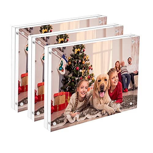 NIUBEE 4x6 Acrylic Frame 3 Packs,Acrylic Picture Frame 20mm Thicker Block | Shatterproof &Safe, 95% High Transparency, UV protection, Double-sided display Magnetic Desktop Frames for Picture Display - size: 4x6"(3 Packs)