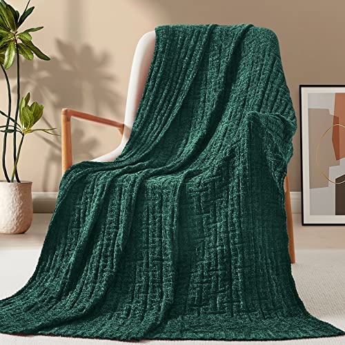 RUDONG M Forest Green Chenille Knit Throw Blanket, Cozy Soft Cable Knitted Blankets, Warm Chenille Knitted Blanket for All Seasons, Textured Fluffy Throw Blanket for Couch, Bed, Sofa, 50"x 60" - color: Forest Green, size: Throw(50" x 60")