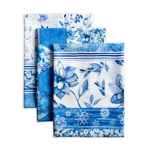 Maison d' Hermine Kitchen Towels Set of 3 Reusable 100% Cotton 27.50" x 20" | Cloth Tea Dish Towels Absorbent with Hanging Loop for Kitchen Dining Party Wedding Hotel Home Spring Summer - Summer Blues - color: 039 - Summer Blues