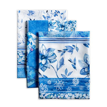 Maison d' Hermine Kitchen Towels Set of 3 Reusable 100% Cotton 27.50" x 20" | Cloth Tea Dish Towels Absorbent with Hanging Loop for Kitchen Dining Party Wedding Hotel Home Spring Summer - Summer Blues - color: 039 - Summer Blues