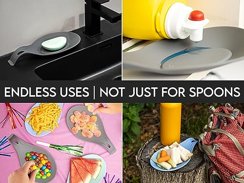 Silicone Spoon Rest for Stove Top, Set of 2, XL 9.2 Inch, DISHWASHER SAFE | NON-STICK Surface for Quick Cleanup, Non-Slip, Safe for Glass and Induction Cooktops, Raised Edges Catch Drips, Cool Gray - color: Cool Gray - 2 Pcs