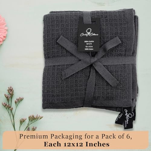 DishCloths Kitchen|Waffle Terry Check Weave Hand Towels|Cotton 12x12" Reusable Dish Rags Washing Scrub Cleaning Dishes|Dish Bar Mop Towels Hand Wipes|Spring Easter Basket Decor|6 Pc Set-Grey - color: Grey