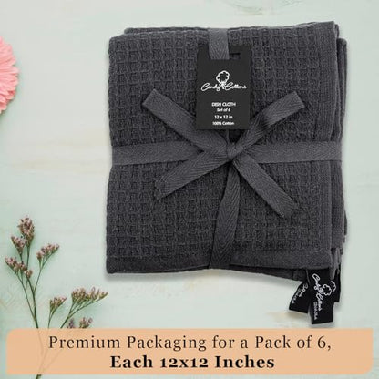 DishCloths Kitchen|Waffle Terry Check Weave Hand Towels|Cotton 12x12" Reusable Dish Rags Washing Scrub Cleaning Dishes|Dish Bar Mop Towels Hand Wipes|Spring Easter Basket Decor|6 Pc Set-Grey - color: Grey