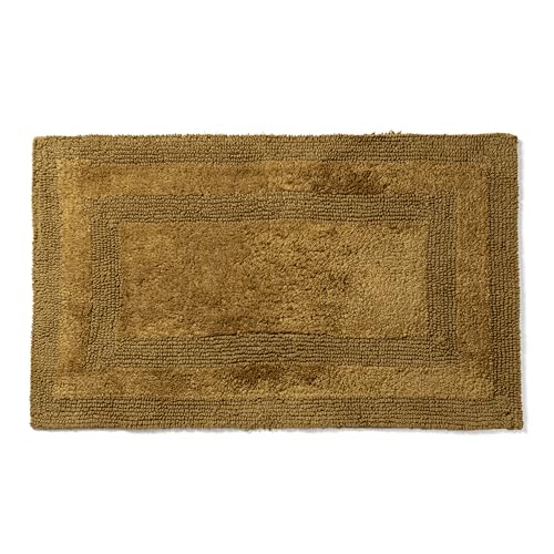 Akiko 100% Cotton Bath Mat, Soft Plush Reversible Bathroom Rug 20x32 Gold | Bath Mats for Bathroom Absorbent Quick Dry Anti-Skid Machine Washable Bath Mats for Bathroom Shower Bathtub - color: Gold