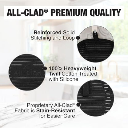 All-Clad Premium Pot Holder & Hot Pad: Heat Resistant to 500 Degrees - 100% Cotton, 10"x6.25" Hot Pad for Kitchen and Barbeque, (1-Pack), Black - color: Black, size: 1 Pack