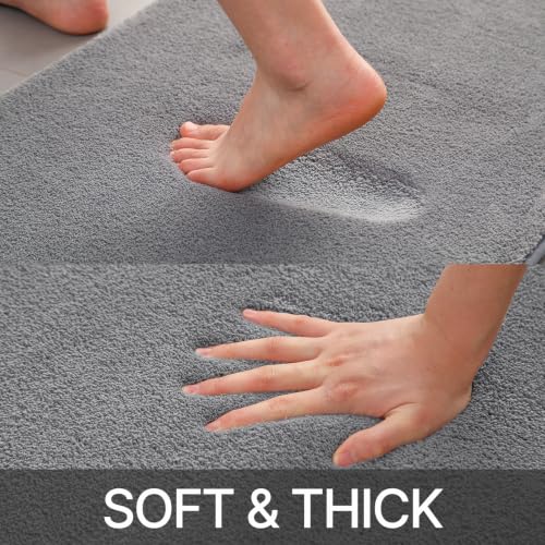 HOMEIDEAS Upgraded Bathroom Rugs Set 3 Piece, Ultra Soft Memory Foam Bath Mats, Super Absorbent Non Slip Washable U-Shaped Toilet Bath Rug (Grey, 17"x24"+20"x32"+U-Shaped 20"x24") - color: Grey