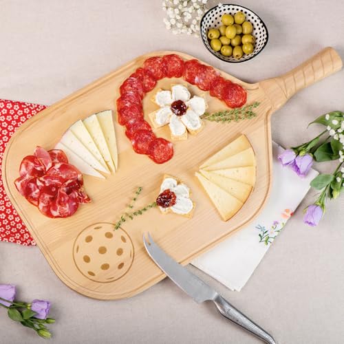 Pickleball Charcuterie & Cutting Board, Pickleball Gift, Party Size - 22.5 x 5.5 x 0.75”, Birch Wood, Paddle Shape with Handle, Mineral Oil Finish - size: 22.5"L x 12.8"W