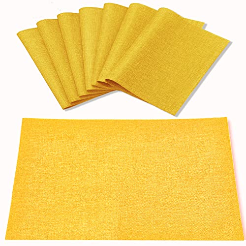Cloth Yellow Placemats Set of 8, Linen Type Fabric Placemats Machine Washable Heat Resistant Placemats Polyester Place Mats for Halloween, Thanksgiving and Christmas Dining Table (Yellow) - color: Yellow, size: Placemats 12'' x 18'', Set of 8