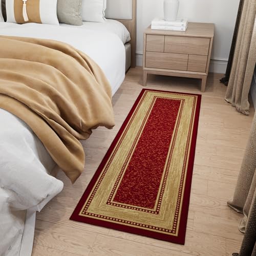 Ottomanson 2x5 Kitchen Rug Runner – Non-Slip Entryway Rug - color: Border Red, size: 1'8" x 4'5" (Runner)