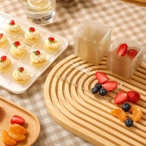 300 Pcs Mini Gold Glitter Clear Dessert Plates 1oz Disposable Appetizer Trays Bulk Small Square Plastic Dish for Party Birthday Wedding Tasting Serving Cake Salad Fruit Sauce Snack, 2.4 Inch - style: Gold Glitter Clear