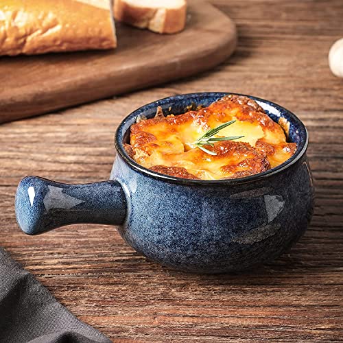 vicrays French Onion Soup Bowls With Handles, 26 Ounce for Soup, Chili, Beef Stew, Chip Resistant, Dishwasher Microwave Safe, Set of 4 (Blue) - color: Blue