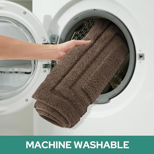 HOMEIDEAS Bathroom Rugs Sets 2 Piece, Super Soft and Absorbent Non Slip Microfiber U-Shaped Toilet Bath Mat Set (20"x32"+U20 x24, Brown) - color: Loop- Brown, size: 1'8" x 2'8" (20"x32"+U Shape 20"x24")