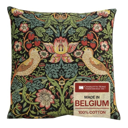 William Morris Strawberry Thief A Black Tapestry Throw Pillow Cover 18 x 18 - color: Black Strawberry Thief I
